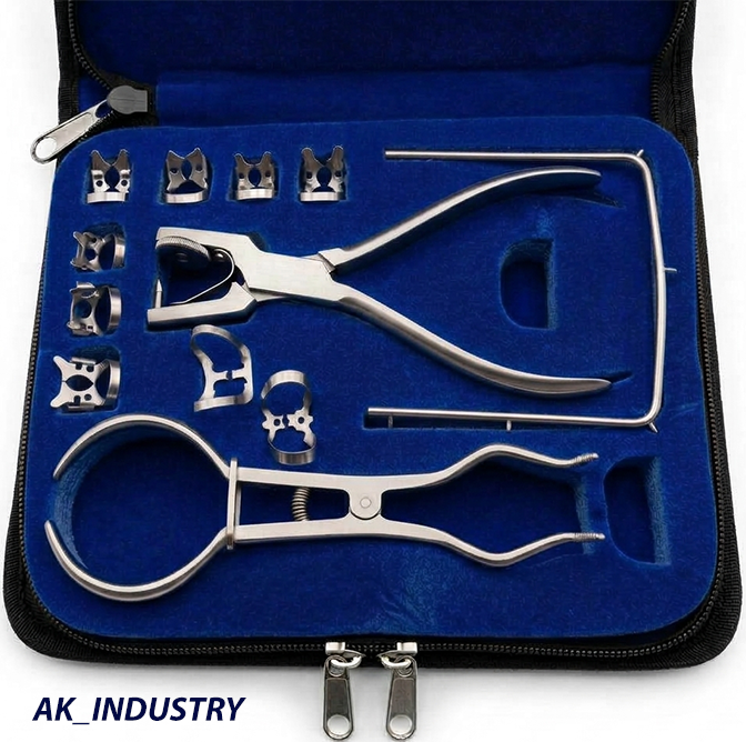 Professional Dental Rubber Dam Kit Stainless Steel Frame Punch Clamps Set