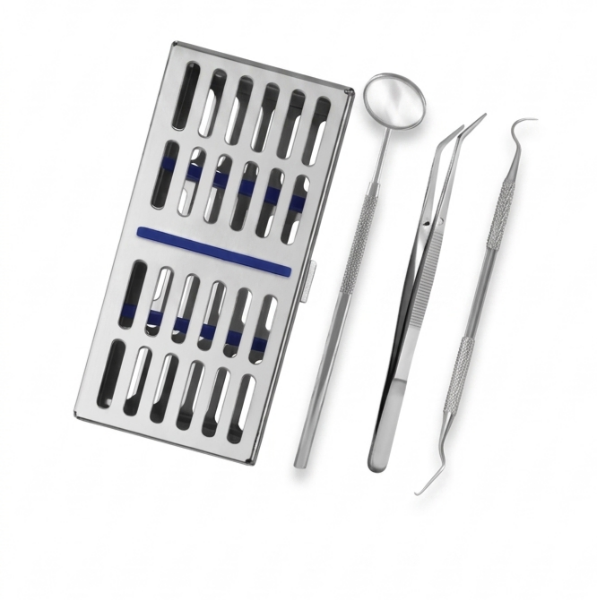 Premium 4-Piece Dental Examination & Diagnostic Kit with Sterilization Cassette